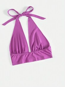 SHEIN EZwear Của phụ nữ Thêu Chữ Giải trí Halter Neck Áo - Màu tím - Xem 2