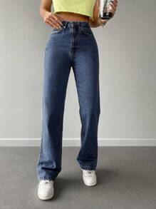 Cottnline Casual Straight Leg Jeans - Dark Wash - View 3