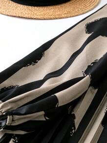 EMERY ROSE Maxikleid mit Große Größen, Polka-Punkt-Muster, Kreuzkragen, Laternenärmel, gefaltetem Saum für Damen - Aprikosenfarben - Übersicht 4