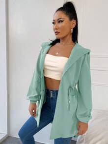 EURMUSE Hooded Drawstring Single-breasted Jacket - Green - View 6