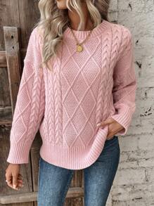 SHEIN Frenchy Màu hồng Cable Áo len dệt kim - Hồng - Xem 1