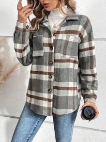 SHEIN LUNE 女式翻领格子大衣 - 彩色 - 查看 4