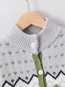 SHEIN Boys' Colorblock Geometric Pattern Button-front Cardigan