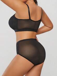 Plus Size Women's Polka Dot Sheer Mesh Bodycon Set