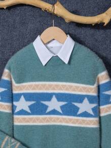 Boys' Star & Geometric Pattern Sweater (shirt Not Included) - Green - View 3