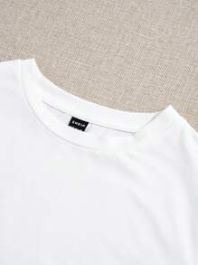 SHEIN EZwear Solid Color Casual Round Neck Short Sleeve Fitted Women T-Shirt, Suitable For Summer