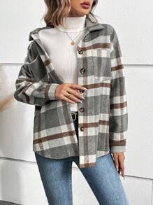 SHEIN LUNE 女式翻领格子大衣 - 彩色 - 查看 5