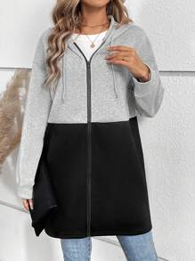 SHEIN LUNE 帶拉鍊和束帶的兩色連帽夾克 - 彩色 - 查看 6