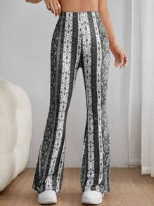 SHEIN PETITE Graphic Print Flare Leg Spring Women Pants