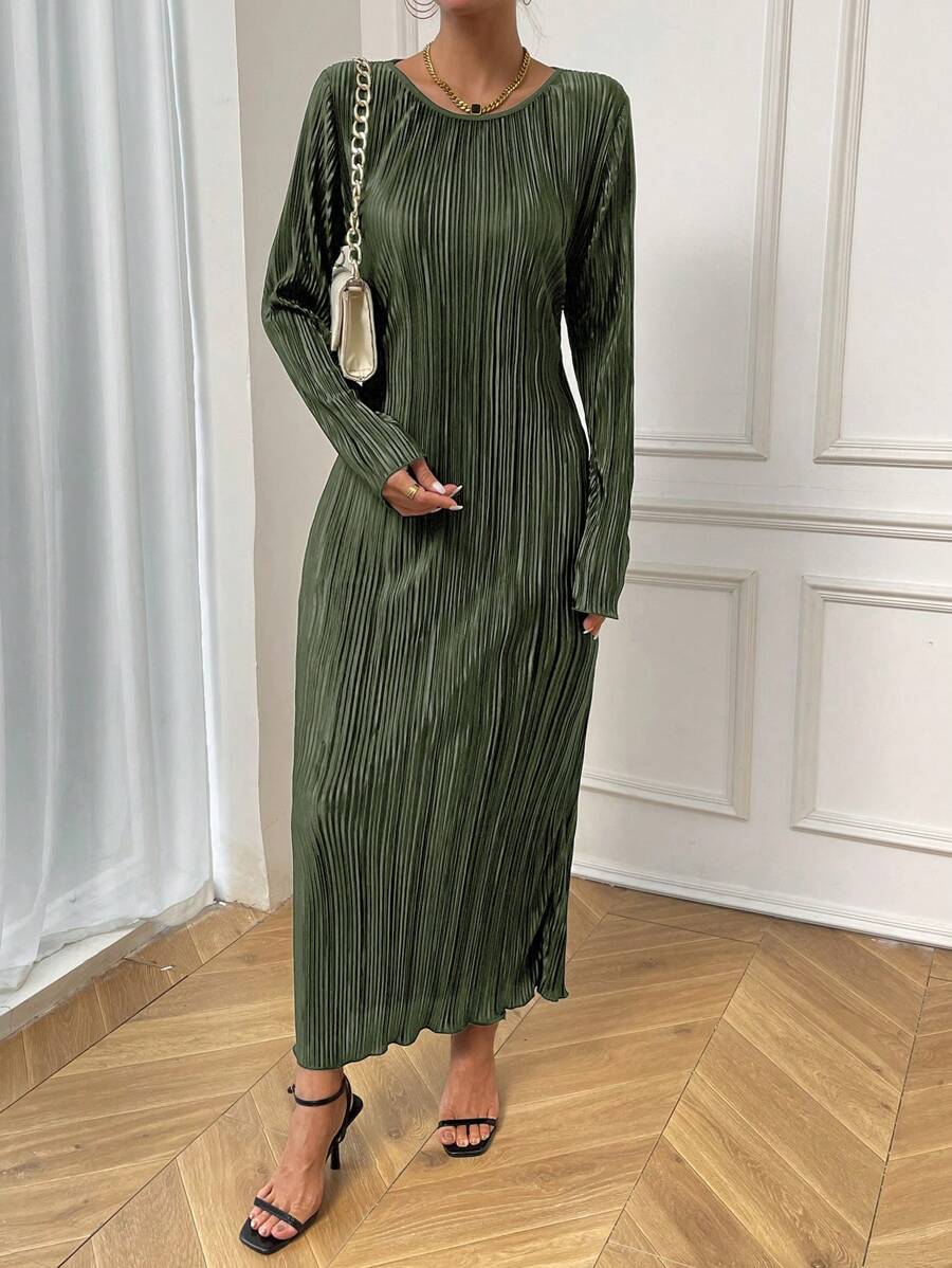 Chiquease 女士薄款褶皱长裙 超长款女士服装 - 綠色 - 查看 1