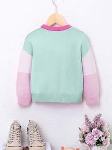 SHEIN 幼兒女孩圓領心型設計休閒針織毛衣 - 綠色 - 查看 2