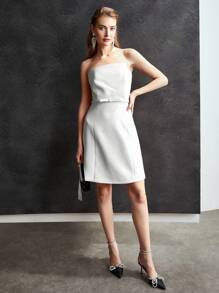 MOTF PREMIUM 蝴蝶結束腰貼身連衣裙 - 白色 - 查看 7