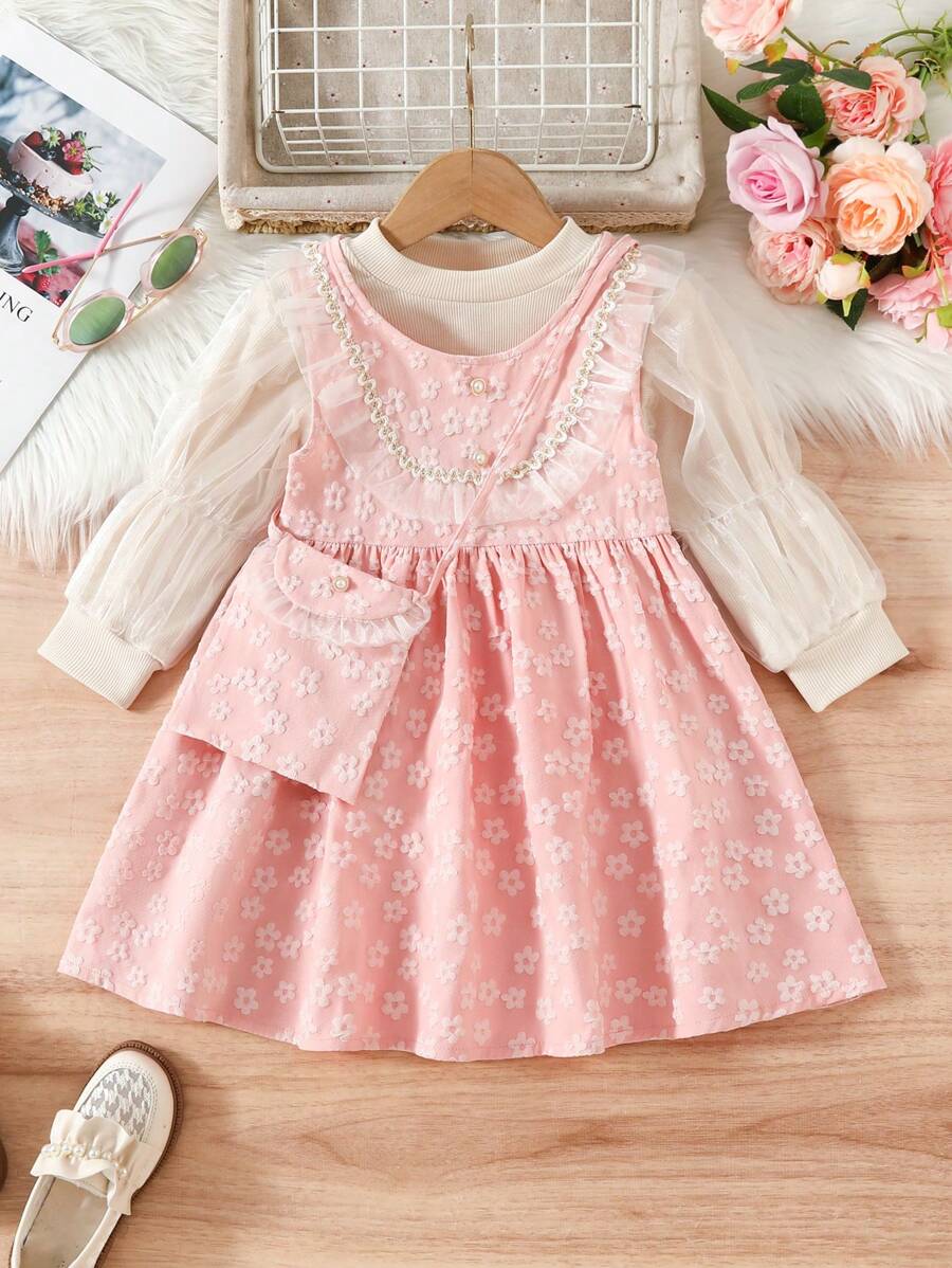 SHEIN Toddler Girls' Elegant Sweet Ladylike Two Piece Set, Fall/winter - Pink - View 1