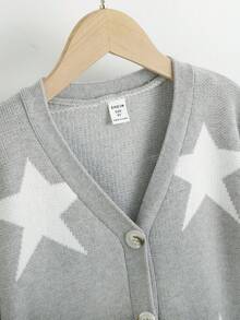 SHEIN Áo len trễ vai cài nút họa tiết ngôi sao của Tween Girl - Nhiều màu - Xem 3