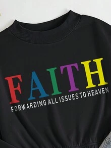 SHEIN EZwear Của phụ nữ Thả vai Tay áo Lá thư In Áo nỉ - màu đen - Xem 5