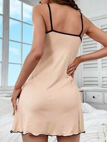 Của phụ nữ Gấu Hoạt hình In Cami Váy ngủ - Màu be - Xem 2