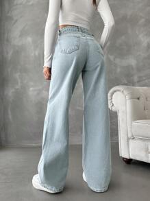 EURMUSE High-Waisted Wide Leg Jeans - Light Wash - View 2