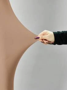 SHEIN SXY 純色高彈性高腰連體褲,適用於新年 - 卡其色 - 查看 10