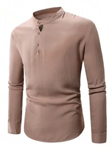 Manfinity Homme 男士前扣半門襟襯衫 - 棕色 - 查看 5