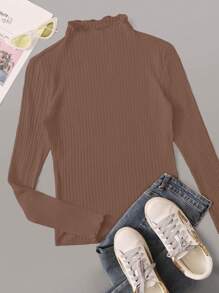 SHEIN EZwear 針織羅紋大尺碼女款 T 卹 - 咖啡棕 - 查看 1