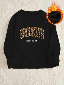 SHEIN Slayr Của phụ nữ Lá thư In hoa Báo Vòng cổ Lỏng dài Tay áo Áo nỉ - Màu be - Xem 6