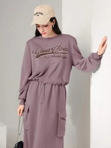 Mulvari 女士實色運動衫,印有字母圖案的擺邊 - 淺灰紫 - 查看 3