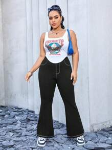 SHEIN EZwear Women's Plus Size Flared Pants - Black - View 1