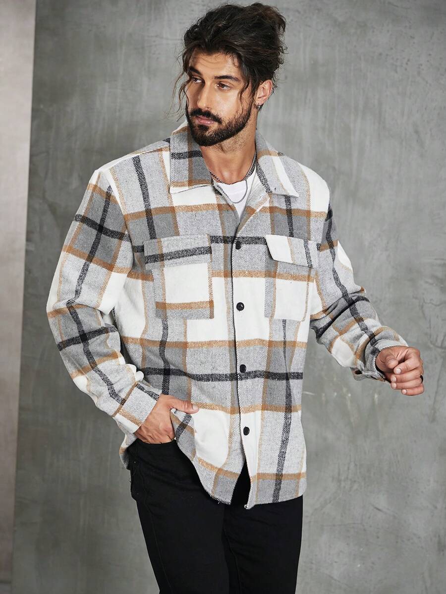 Manfinity Homme Men Plus Plaid Print Flap Pocket Shirt - Multicolor - View 1