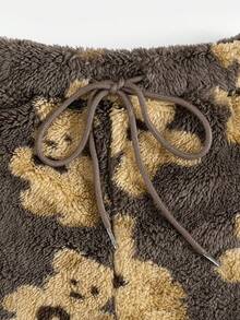 SHEIN Qutie Conjunto De Dos Piezas De Forro Polar Con Estampado De Oso - Café integral - Ver 4