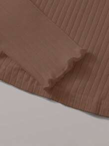 SHEIN EZwear 針織羅紋大尺碼女款 T 卹 - 咖啡棕 - 查看 5