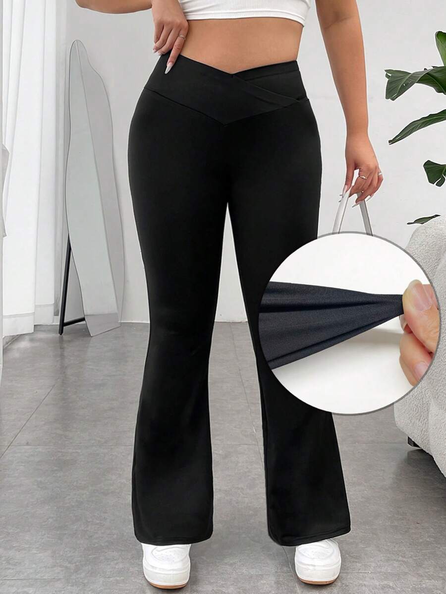 SHEIN EZwear Plus Solid Flare Leg Pants Spring Clothes