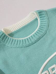 Áo len dài tay thêu chữ kiểu dáng rộng Unisex, áo chui đầu dệt kim dày cổ tròn, trang phục thường ngày cho mùa xuân thu đông - Màu xanh lam - Xem 6