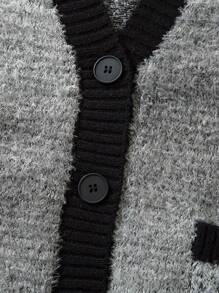 Cárdigan casual de hombre ANDREILEE con bordado de letras degradado, de manga larga, cuello en V holgado, para otoño/invierno - Gris - Ver 6