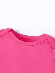 SHEIN Playful Pals Baby Girls' Slogan Printed Short Sleeve Bodysuit - Hot Pink - View 5