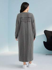 Mulvari Plus Size Women'S Arabic Style Embroidered Dress - Dark Grey - View 2