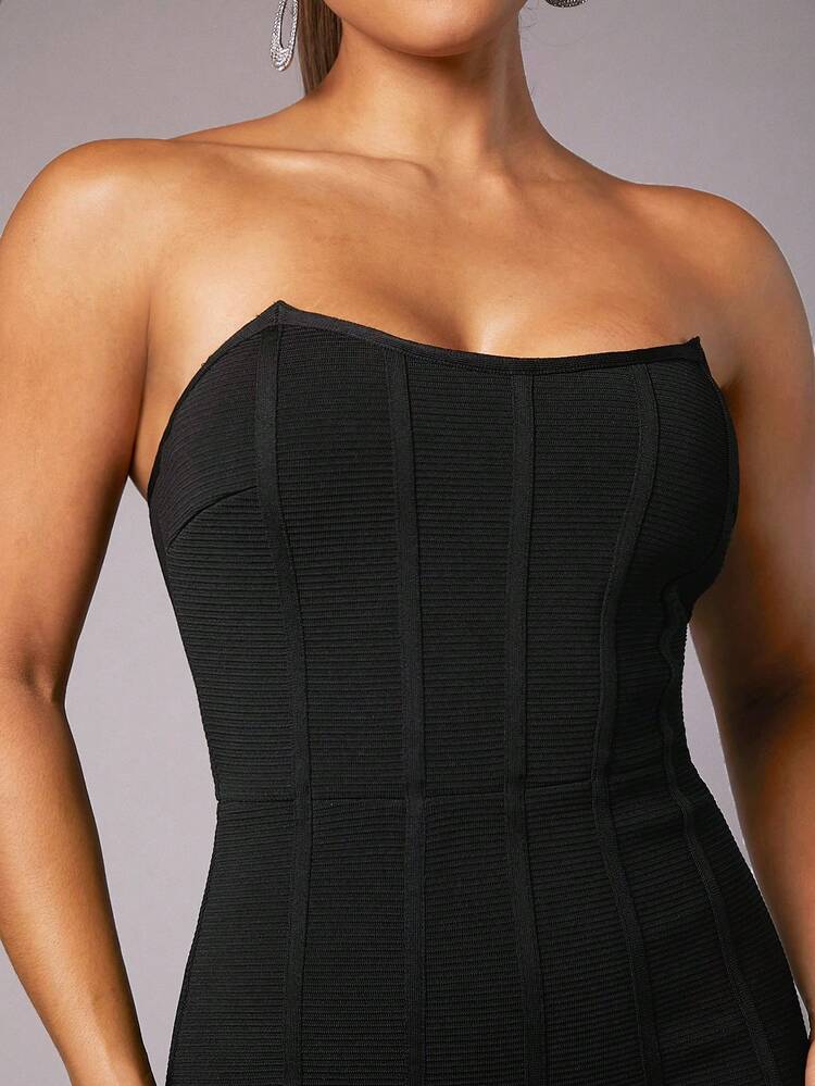 Valentine's Day New Year'S Eve Off-Shoulder One-Shoulder Tube Top Black Dress Bandage Dress  Bodycon Dress