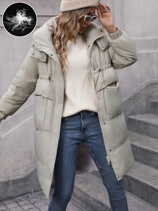 SHEIN LUNE Zip Up Snap Button Down Coat