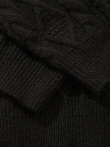 ANDREILEE Men's Casual Versatile Solid Color Knitted Sweater With Braided Floral Pattern - Black - View 7