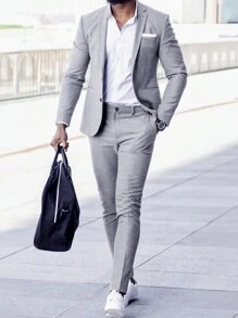 Manfinity Mode Men's Plaid Suit Set - Navy Blue - View 1