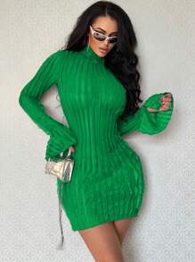 VaVaBold Women's Slim Fit Split Sleeves Bodycon Dress Fall Cloth For Women - Green - View 6