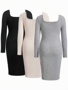 SHEIN Thai sản Đầm Với 3 màu Sọc Thiết kế , Bên Khe Và Viền bất đối xứng - Nhiều màu - Xem 2