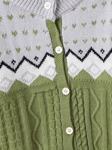 SHEIN Boys' Colorblock Geometric Pattern Button-front Cardigan