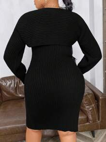 Flirla Ensemble Jupe Pull Grand Taille Élégant En Texture À Rayures Verticales