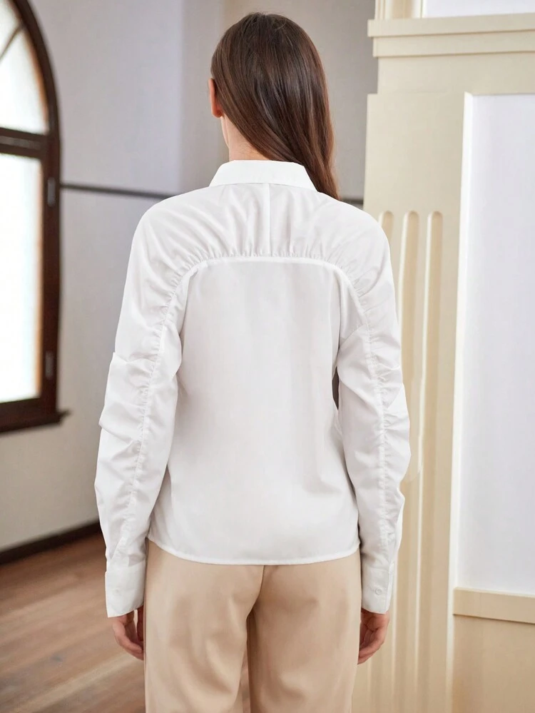 Women's Collared Long Sleeve Pleated Shirt Fall Cloth For Women