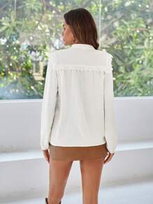 Aveloria Camisa De Manga Larga Con Ribete De Encaje Y Botones