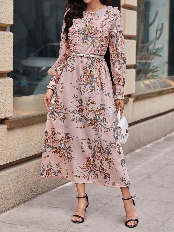 SHEIN Clasi レディースフレアヘムドレス 花柄 ラッフルデザイン