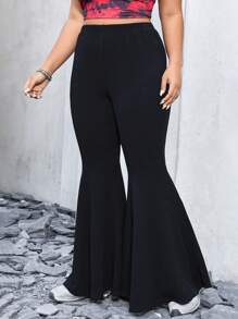 SHEIN EZwear 女士大尺寸高腰喇叭褲 - 黑色 - 查看 1