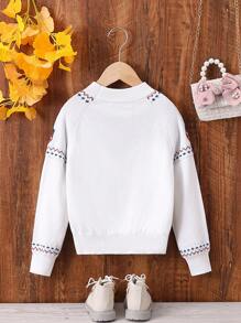SHEIN Toddler Girls' Strawberry Pattern Raglan Sleeve Sweater - Apricot - View 2