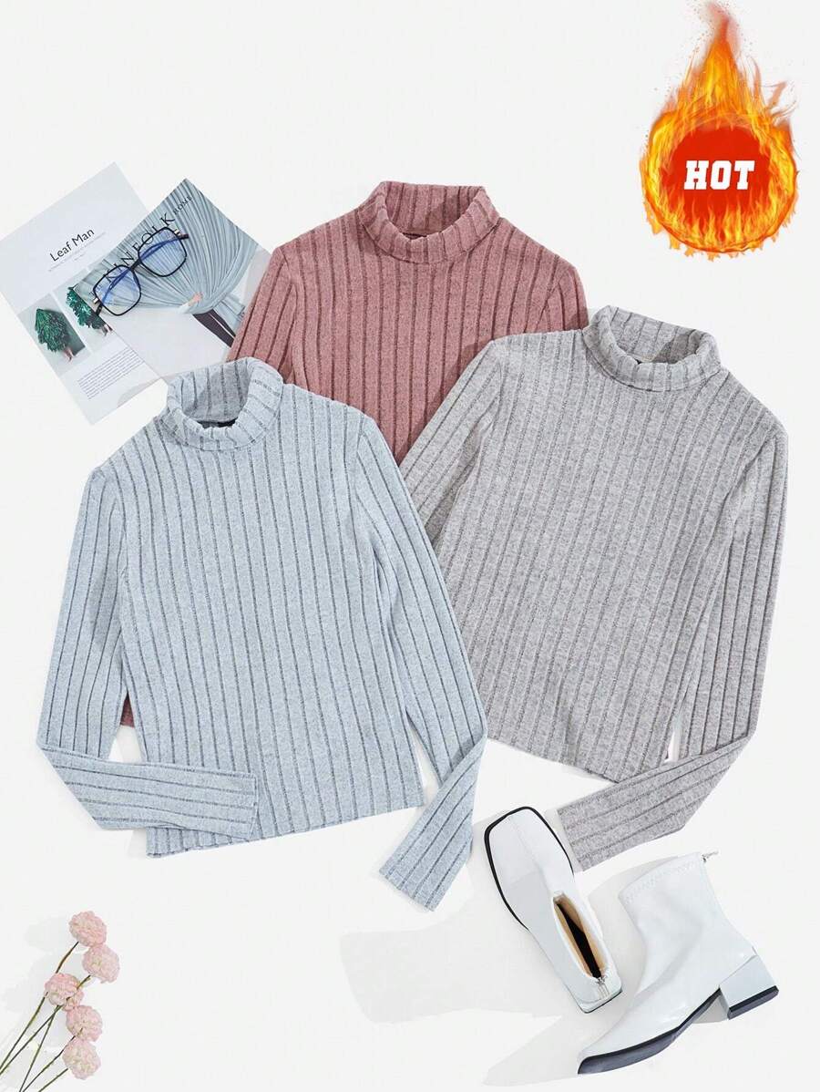 SHEIN EZwear 3pcs Cổ giả Đồ đan Ribbed Áo thun - Nhiều màu - Xem 1