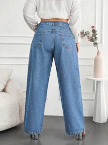 EURMUSE Plus Size Women's Wide-leg Denim Pants - Medium Wash - View 2